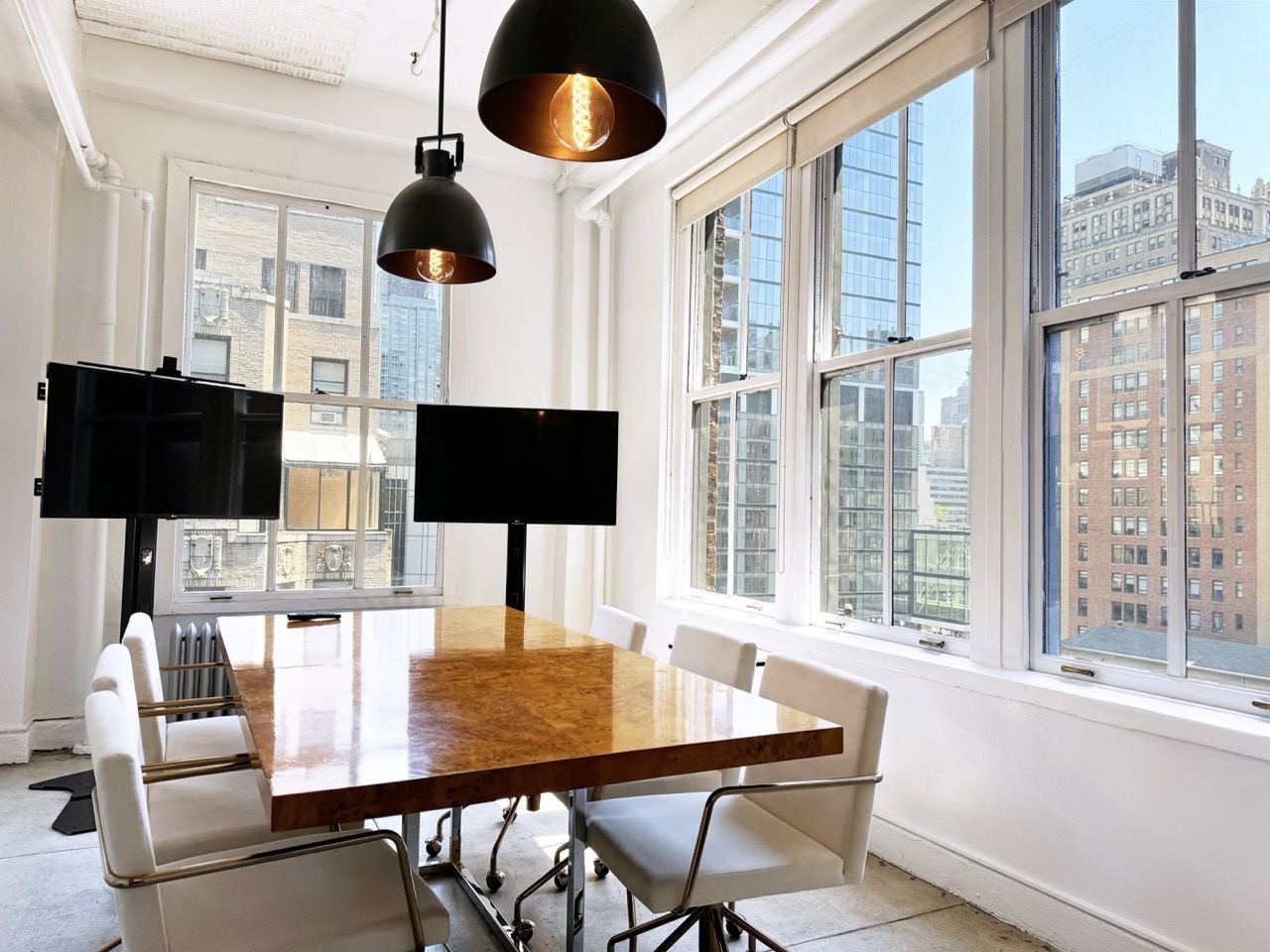 Modern office space with floor-to-ceiling windows